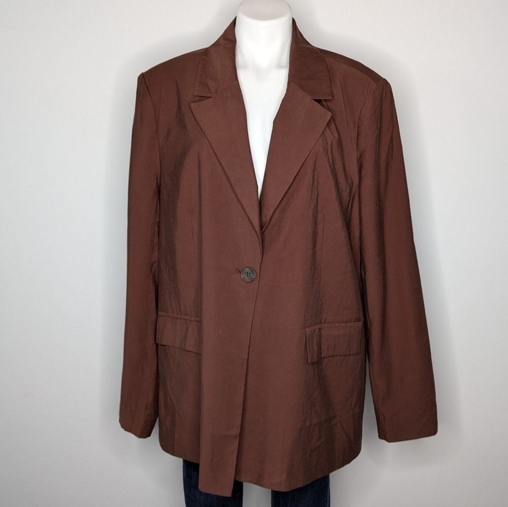 We Wore What brown relaxed single button v neck blazer L
